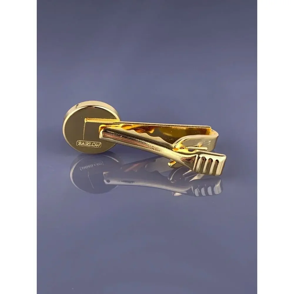 Etched Horse Head Tie Clip Bar Gold Plated Barlow Equestrian Race Right Vintage